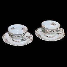 Vintage Schumann Bavaria Teacup & Saucer Set Of 2: Gold Trimmed Porcelain (Pair)