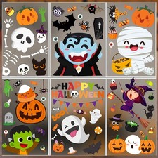 6 Sheet Window Clings - Cute Halloween Stickers and Decals for Kids - Indoor
