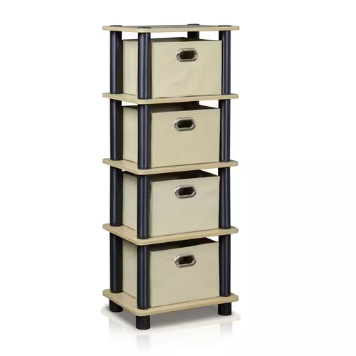 Furinno Storage Chest 4-Tier Open Shelf Removable Bin Drawers Laci Oak - Black - Picture 12 of 12