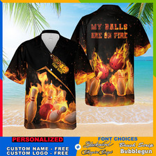 New Flame My Balls Are On Fire Bowling Jersey Custom Short-Sleeve Hawaiian Shirt