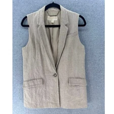 Michael Kors Woman's sz S Oversized Tan Sleeveless Linen Vest Office Workwear