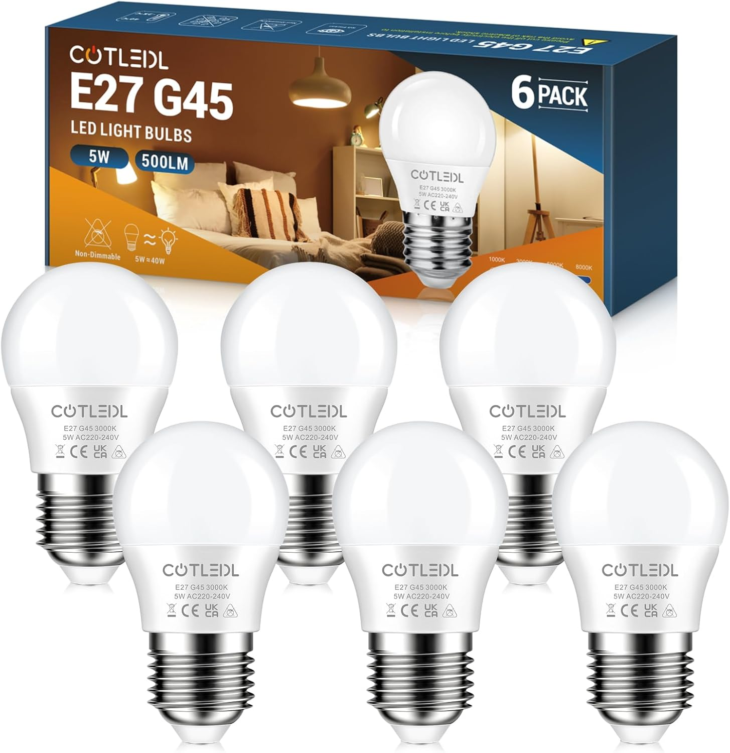 E27 Screw Bulbs, 5W E27 LED Lights Bulbs Equivalent to 40W Incandescent, Warm Wh