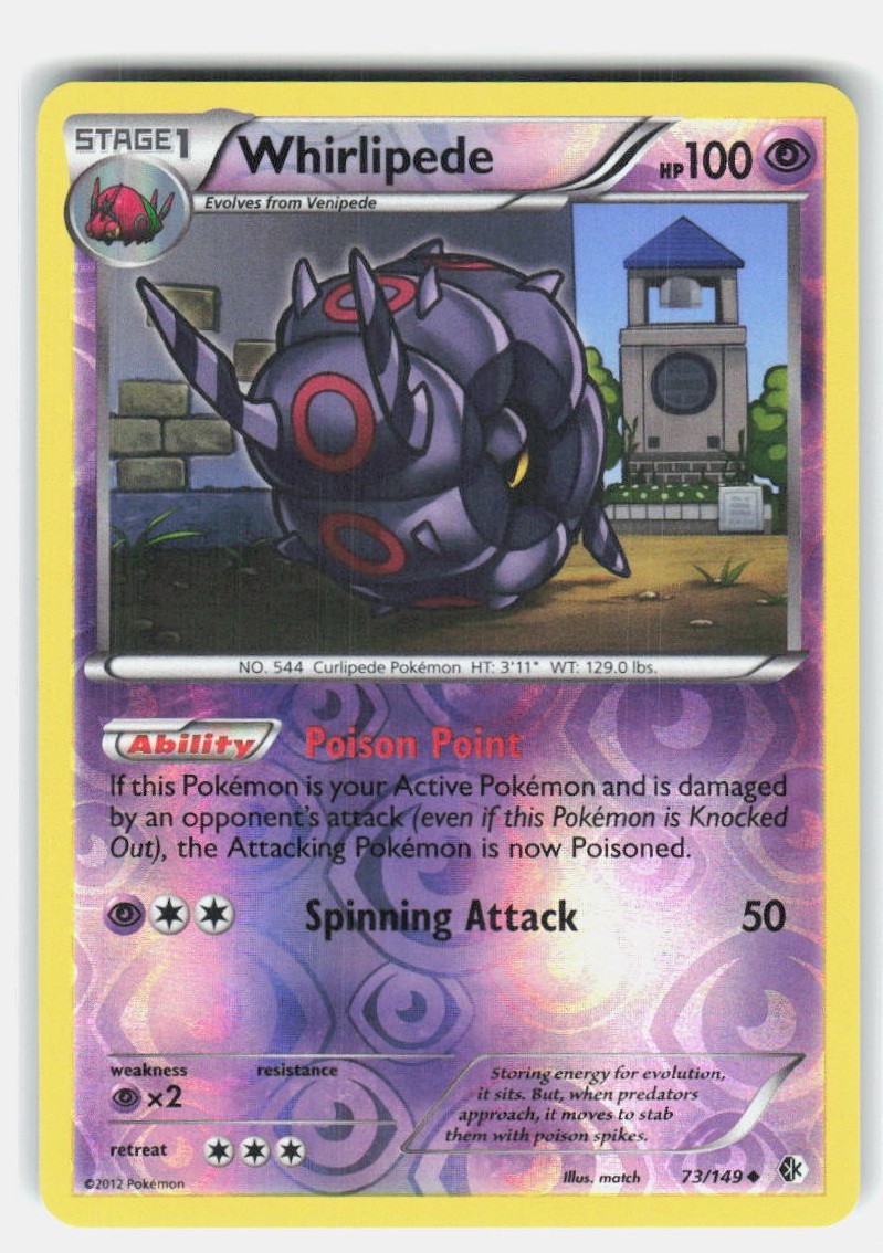 WHIRLIPEDE 73/149 UNCOMMON BOUNDARIES CROSSED POKEMON REVERSE HOLO NEAR MINT