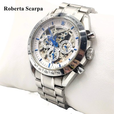 Rare Roberta Scarpa Skeleton Automatic Watch RS-6023 Blue Hand 
