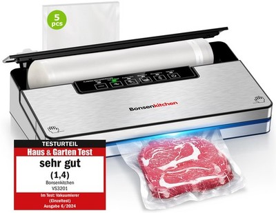 Bonsenkitchen Vakuumierer Stark Vakuumiergerät mit 5 Modi 8 L/Min Globefish