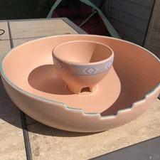 Vintage Treasure Craft USA Southwest 13" Chips&Dip  Southwestern/Aztec bowl set
