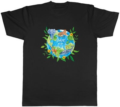 Save our Wildlife Erde Welt Tiere Blumen Herren T-Shirt Tee Geschenk Top