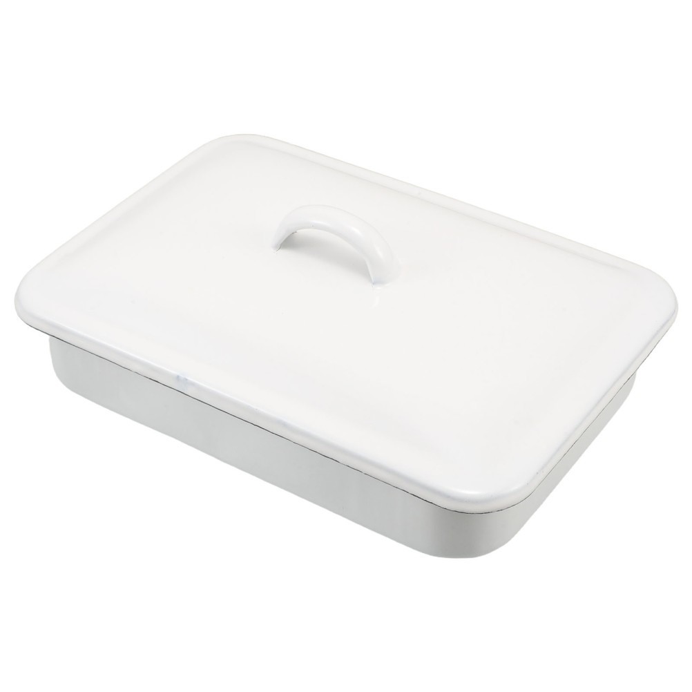 Enamel Roasting Pan with Lid Covered Baking Tray Dish for Vegetables