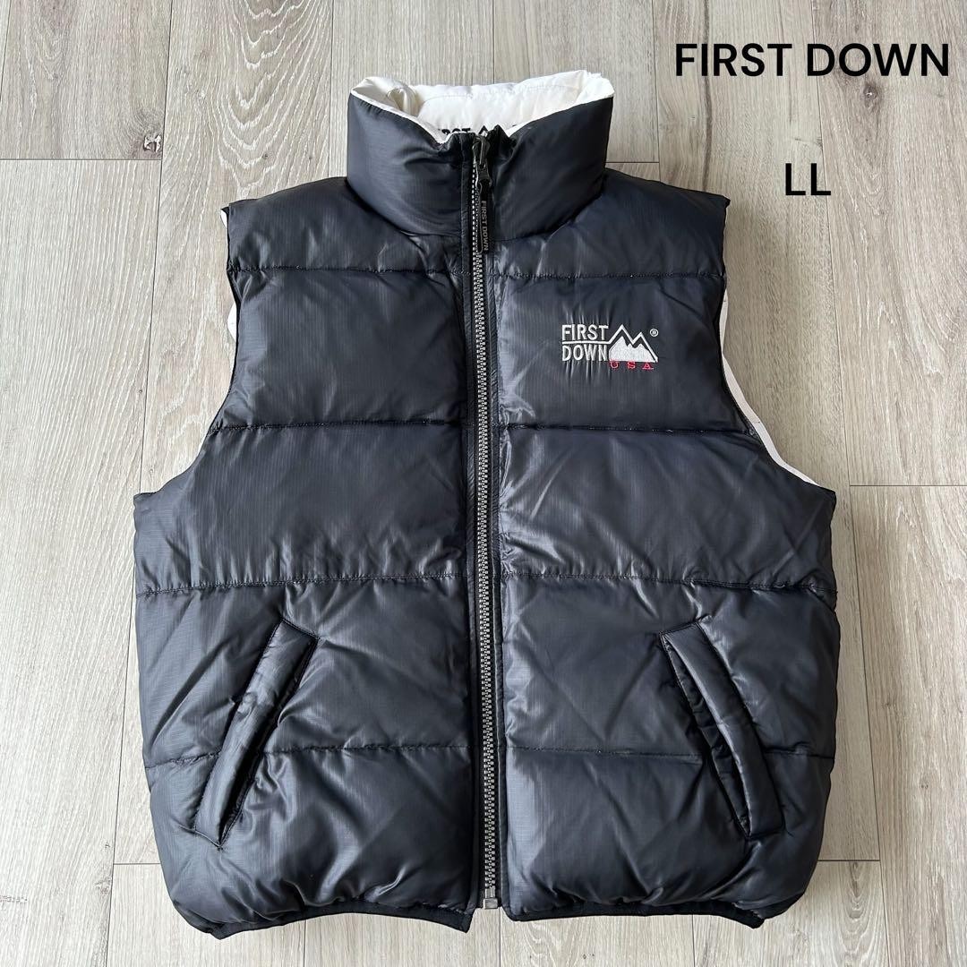 FIRST DOWN Reversible Down Vest Black White LL Hi… - image 1