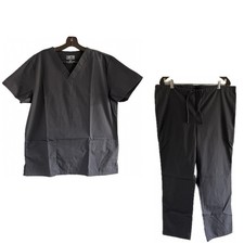 Cherokee Workwear Women Scrub Set Pewter Gray Top Pants Drawstring Medium