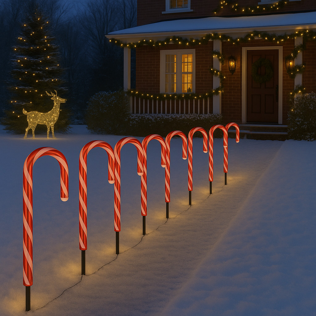 Candy Cane Christmas Outdoor Lights - Pathway Lights 8-Pack - 40cm tall - 9.2mtr