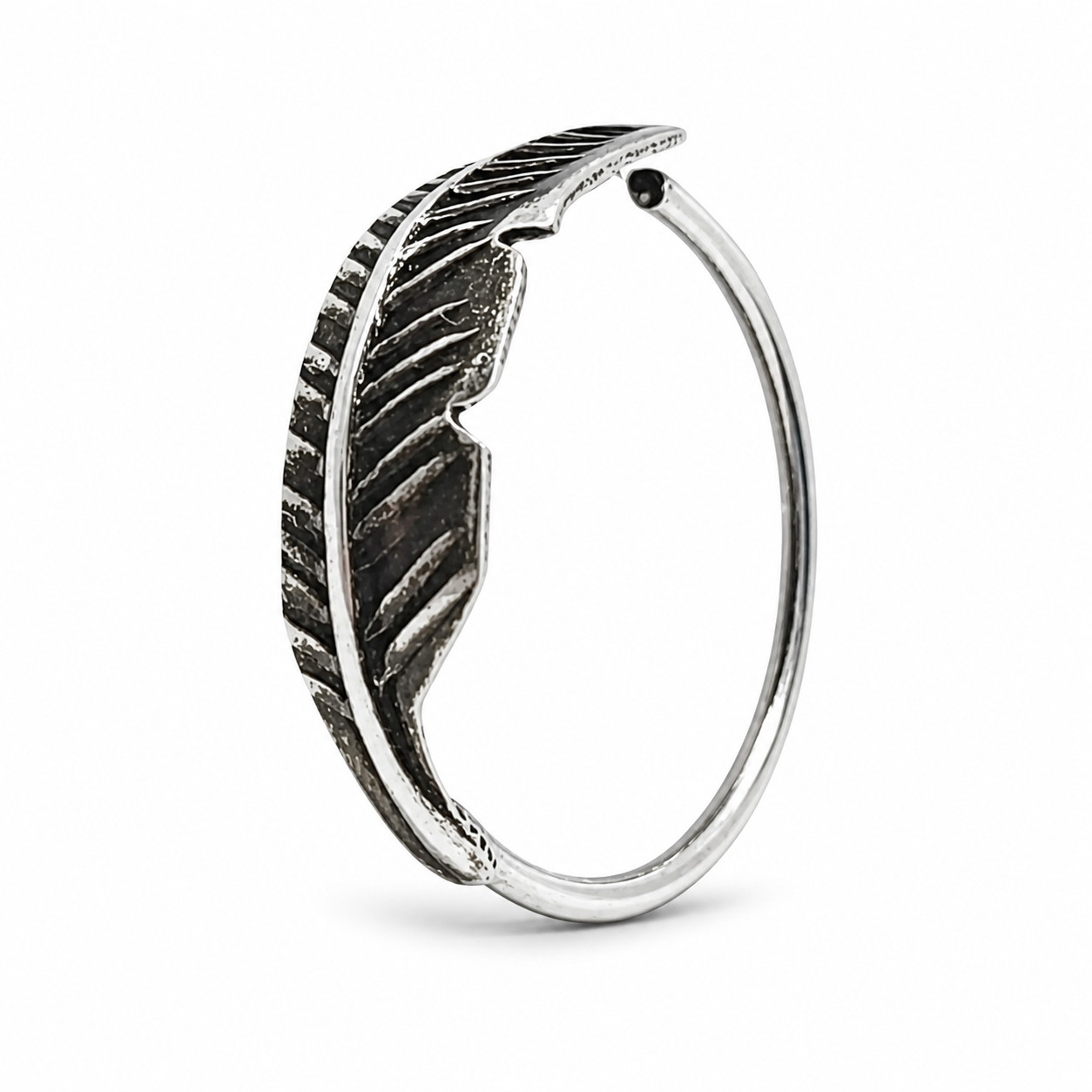 Feather Nose Ring 925 Silver 22G 8mm Hoop Boho Septum Cartilage Ring Piercing