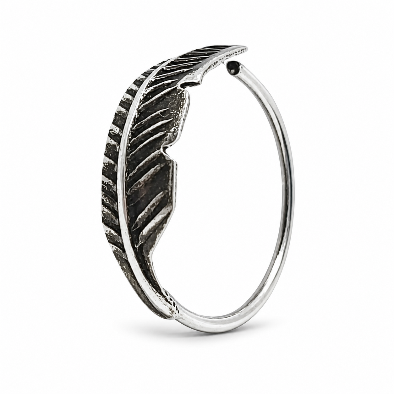 Feather Nose Ring 925 Silver 22G 8mm Hoop Boho Septum Cartilage Ring Piercing