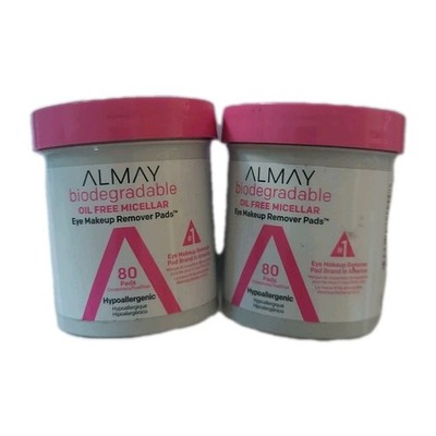Two New Almay Biodegradable Oil Free Micellar Eye Makeup Remover Pads 80 count