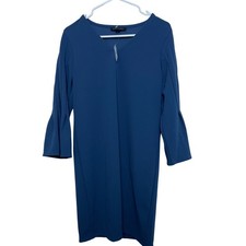 Banana Republic Factory Blue Pleated Bell Sleeve V-Neck Shift Dress XS NEW Caree