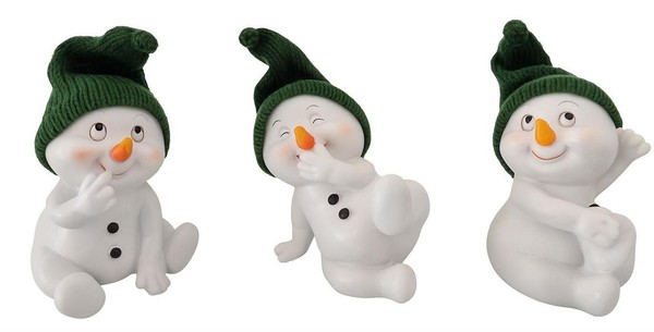 3 StüCk Schneemann Figuren GrüN Sitzend 11,5Cm Weihnachten Dekofiguren Winter-image
