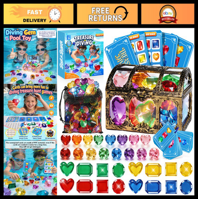 Colorful Diving Gem Pool Toys - Search & Find Water Game, 80 Gems & 40 Cards, Tr