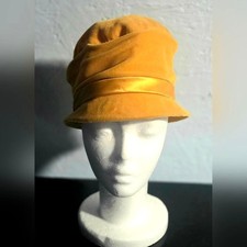 Vintage 50s/60s Mustard Yellow Velvet Cloche Hat W/ Satin Band  Bow