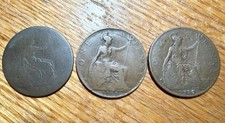 King George V One 1 Penny Coin Lot 1887, 1907, 1916
