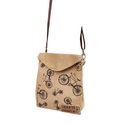 Primitives by Kathy Keep It Simple Bicycle Print Canvas Crossbody Bag Tan Boho