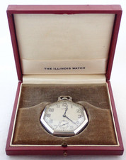 VINTAGE ART DECO 12s ILLINOIS A LINCOLN 19 JEWEL 14k GOLD FILLED POCKET WATCH W/