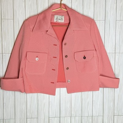 VARDIS Cropped Jacket Womens SZ Med Denim Poly 70s Couture Luxury Red Stripes