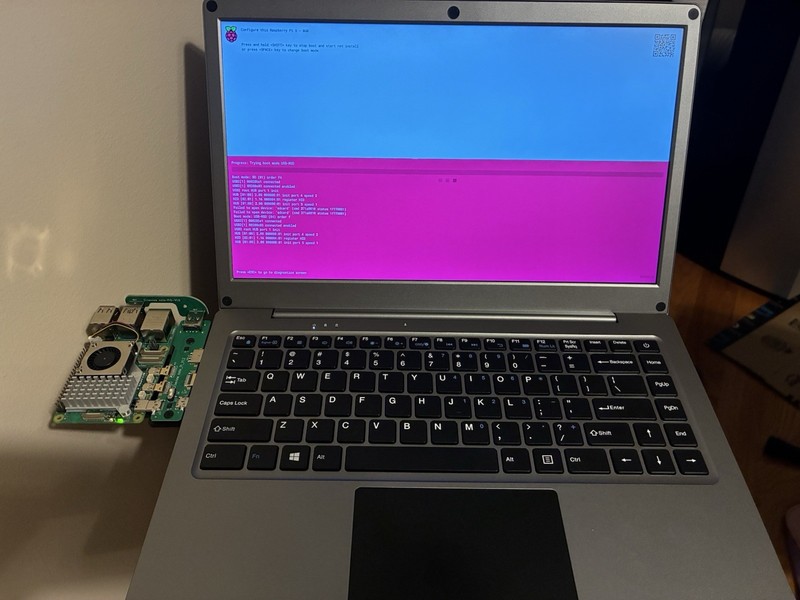 Raspberry Pi 5 8GB with CrowView Note 14 in and connecting board