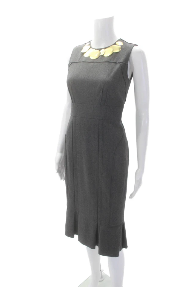 Magaschoni Womens Sleeveless Round Neck Lined Pencil Dress Gray Size 0 - Image 2 of 4