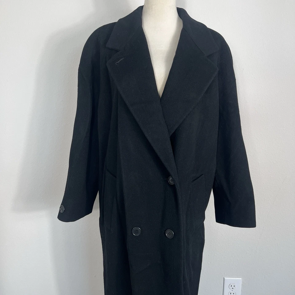 Gabardina de lana negra larga de colección años 80 para mujer Jones New York talla grande Foto 2 de 4