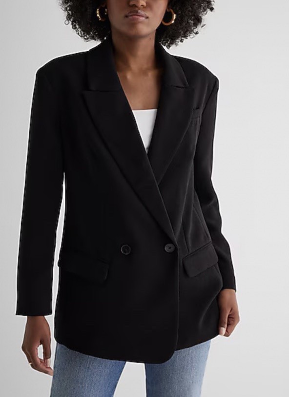Express Oversized Boyfriend Blazer Women’s Small Black Mid Length Jacket Coat C4