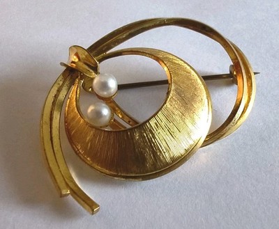 Vintage Brosche Perlen Spiral-Desing  Gold Ton Edel Schick