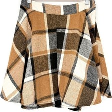 Plaid Skater Mini Skirt Tan Black Tartan Flannel Size S Dark Academia Preppy