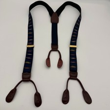 Vintage Pelican USA fish trout salmon leather suspenders braces navy yuppie