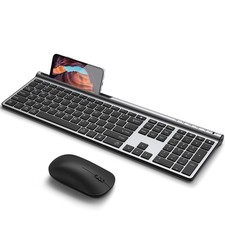 Wireless Keyboard and Mouse Combo, Wireless Rechargeable Full Size Mulit-Devi...