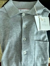 NEW Brunello Cucinelli Silk Blend SS Polo Shirt, Bag, Light Gray IT 48 1345 RT