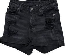 American Eagle Jean Shorts Distressed Super Stretch Midi Hi Rise Black Size 0