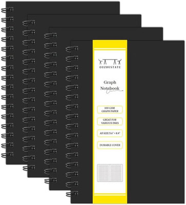 Graph Paper Spiral Notebook A5 Grid Journal 5.62''X 8.4'' - 4 Pack 160 Pages 100GS