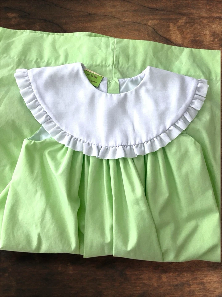 Vestido para niñas Le Za Me verde lima Bishop con cuello Peter Pan blanco talla 6X usado en excelente estado Foto 3 de 4