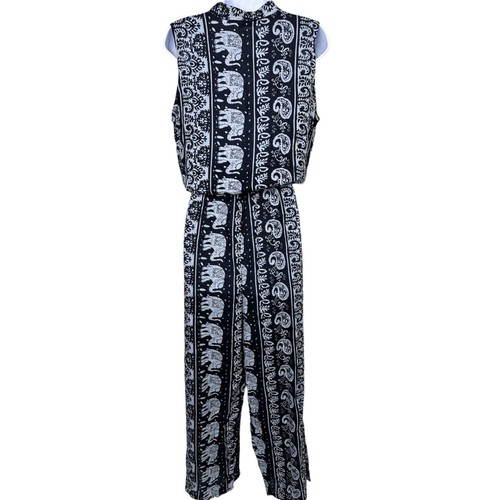 Soft Surroundings Elephant Print Jumpsuit Size M Boho Whimsigoth Festival Resort - Picture 6 of 11