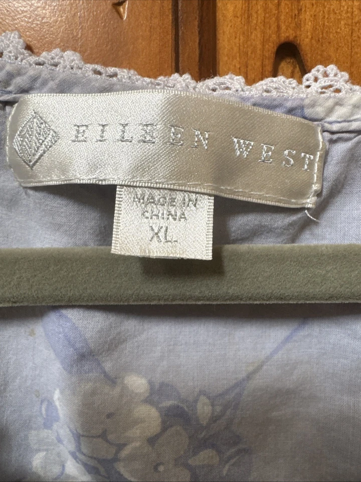 Camisón Eileen West Azul Floral Encaje Borde Volantes Manga Gorra Talla XL Defecto C Imagen Foto 2 de 4