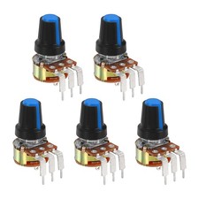 5Pcs, 5K Ohm Rotary Potentiometer WH148 3 Pin Variable Resistor Black Blue
