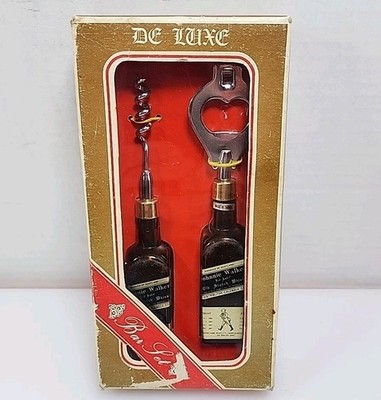 Johnnie Walker Red Label Scotch Whiskey Novelty Cork Screw Bottle Opener Bar Set