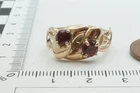 ANTIQUE ENGLISH 9K ROSE GOLD GARNET DOUBLE SNAKE RING c1913