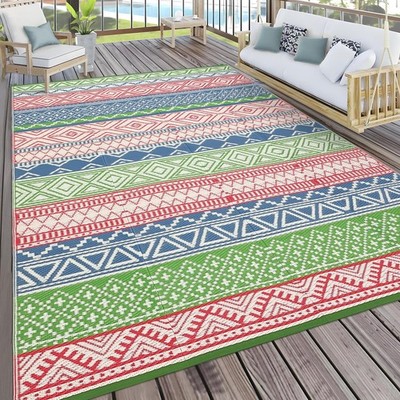 GlowSol Waterproof Outdoor Rug 5x8 Reversible Patio Portable Plastic Straw Rugs