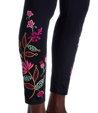 BNWT Johnny Was Penellope Floral Embroidery Stretch Cotton Leggings  Blk XL 150
