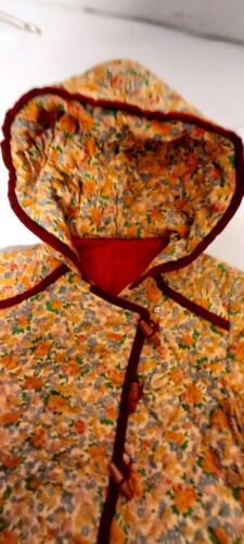 Vintage Unbranded Ladies Floral Velvet Trim Buttons Hooded Jacket Sz S - Picture 4 of 11