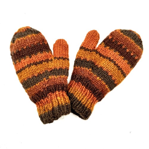 M&L Mittens Fleece Lined 100% Wool Hand Knit Warm Woolen Gloves Nepal Ski Style - Picture 2 of 7