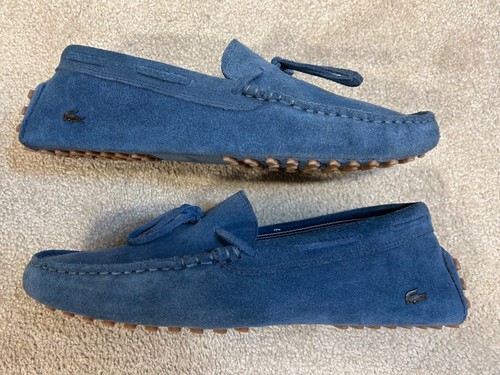 LACOSTE Hombres Zapatos Azul Gamuza Sin Cordones Mocasines Zapatos Reino Unido Talla 8 Excelente - Imagen 7 de 13