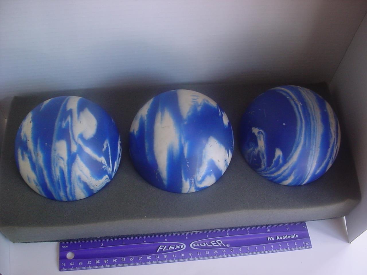 (3) Vintage blue swirl rubber duckpin bowling balls EPCO Paramount 3lbs