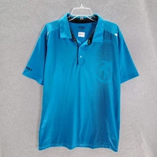 AND1 Men Activewear Top XL Blue Polo Mesh Graphic Logo Basketball Short Sleeve